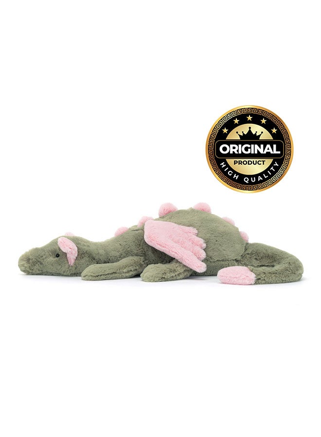 Jellycat Malachy Dragon – Soft Green Plush Dragon with Pink Wings & Spines – Large 50cm Cuddle Toy for Kids, Nurseries & Collectors - Image 1